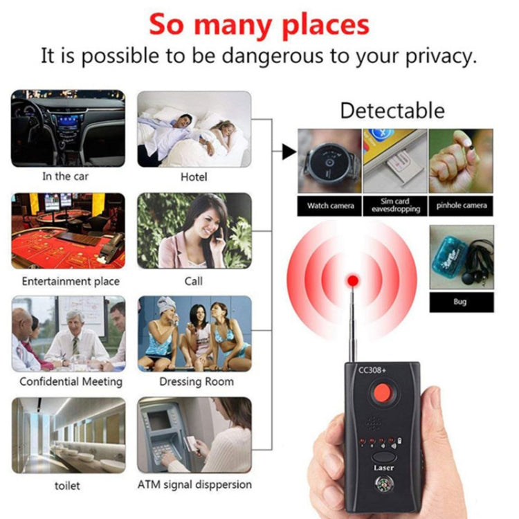 CC308+ Multi Wireless Camera Lens Detector Radio Wave Signal Detect Full-range RF GSM Device Finder CC308+ Multi Wireless Camera Lens Detector Radio Wave Signal Detect Full-range RF GSM Device Finder